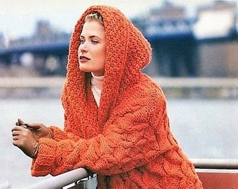 Womens hooded jacket knitting pattern Cable coat INSTANT DOWNLOAD PDF