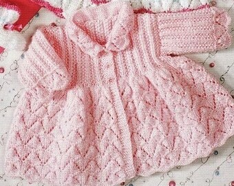 5 PIECES SET Baby boy or girl 3 color Matinee coat knitting pattern Bonnet Bootees Mitts - Premature to 6 months - Instant download Pdf