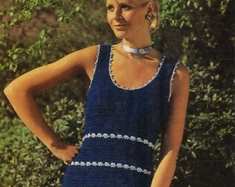 Women Crochet dress pattern Ladies crochet sleeveless summer dress pattern Crochet patterns Vintage 70's Bust 34-38in Fingering 4 ply yarn