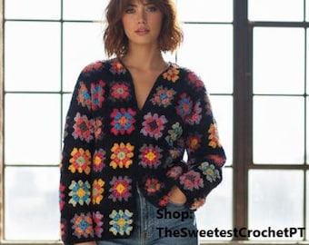 Granny squares jacket and crochet top pattern Women twin set Vintage crochet patterns 70's Sizes:M-L Sports weight yarn Instant download PDF