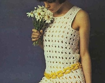 Womens tunic crochet pattern Crochet dress pattern Lacy summer top Vintage 70's Sport 5 ply yarn 32 to 36 inch bust INSTANT DOWNLOAD