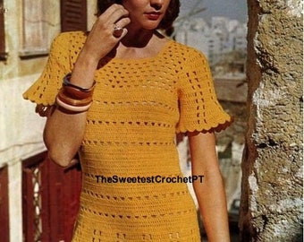 INSTANT DOWNLOAD PDF Women Crochet dress pattern Crochet summer dress pattern Crochet patterns Vintage patterns 70's 34-40in Bust 4 ply yarn