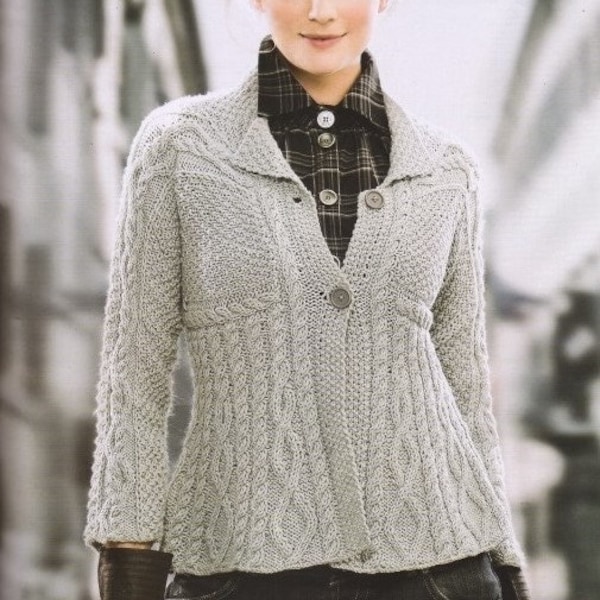 Womens cable cardigan knitting pattern Aran jacket coat Tricot INSTANT DOWNLOAD PDF