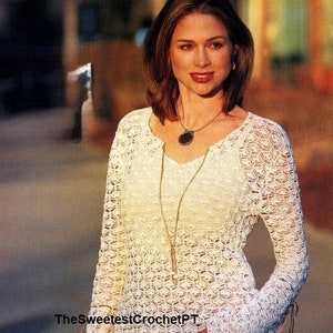 Womens lacy crochet sweater pattern Long sleeve summer top crochet pattern 4 sizes Thread size 10 INSTANT DOWNLOAD PDF
