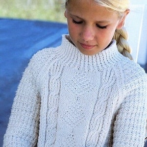 Children knitting sweater pattern Round and stand up neck aran cable sweaters Child knitting patterns Boy and Girl 6 Sizes Aran yarn