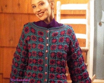 Womens granny square cardigan crochet pattern Womens crochet granny square jacket pattern 4 Sizes S-XL Vintage 90s INSTANT DOWNLOAD Pdf