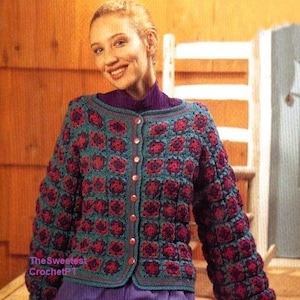 Womens granny square cardigan crochet pattern Womens crochet granny square jacket pattern 4 Sizes S-XL Vintage 90s INSTANT DOWNLOAD Pdf