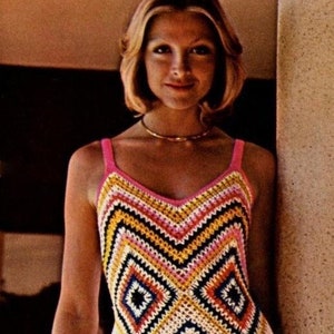 INSTANT DOWNLOAD Pdf Crochet dress pattern Woman maxi crochet dress Zig zag crochet dress Vintage 70&#39;s Bust 34-36in DK 8 ply yarn