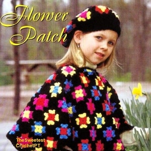 Child poncho and Beret crochet pattern Granny square poncho pattern Child's size: Small 4 and Large 6 Sport 5 ply yarn INSTANT DOWNLOAD PDF