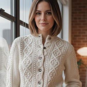 Women round neck aran cardigan knitting pattern Ladies cable cardigan pattern Instant download Pdf Size 10-16 Bust36-41" Worsted 10 ply yarn