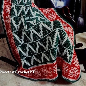 Christmas blanket knitting pattern with snowflake and fir trees Afghan Quilt Throw Holiday Home decor DIY Worsted INSTANT DOWNLOAD Pdf