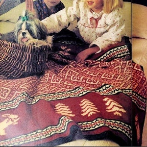 Christmas blanket knitting pattern with Snowflake tree and bunny Afghan Quilt Throw Holiday Home decor DIY Vintage INSTANT DOWNLOAD Pdf