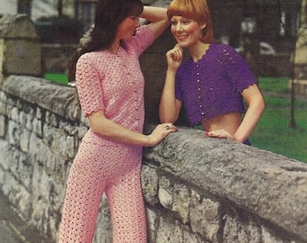 INSTANT DOWNLOAD Women crochet top and pants suit pattern Crochet trousers Vintage 70's 4 sizes