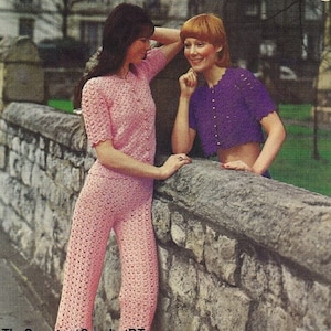 INSTANT DOWNLOAD Women crochet top and pants suit pattern Crochet trousers Vintage 70&#39;s 4 sizes
