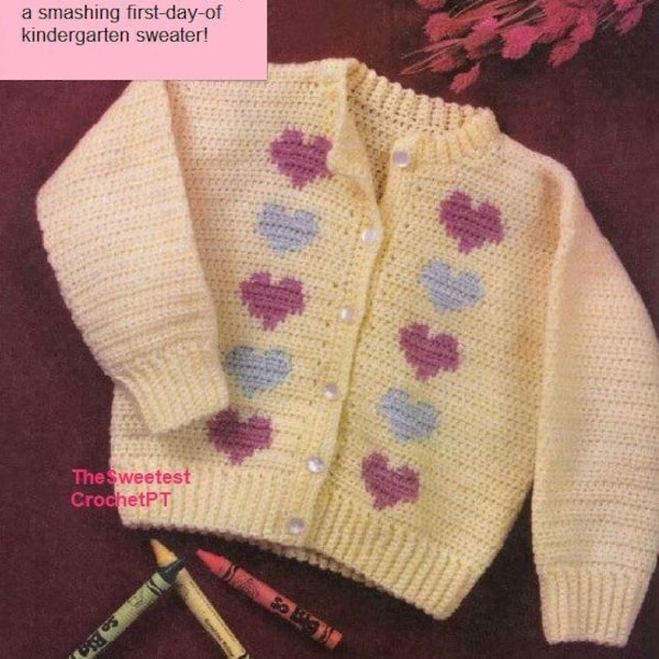 Girls heart cardigan crochet pattern Child crochet sweater pattern  3 Sizes Sport weight yarn INSTANT DOWNLOAD PDF