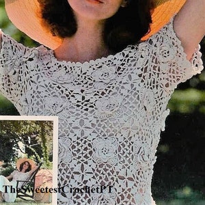 Floral motifs sweater crochet pattern Ladies Irish lacy blouse top Crochet patterns 2 Sizes Vintage 70's INSTANT DOWNLOAD Pdf