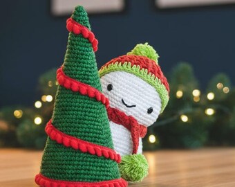クリスマスかぎ針編みパターン3点 雪だるまツリー＆サンタオーナメント
