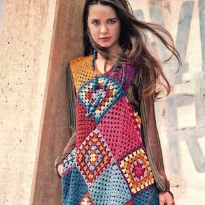 INSTANT DOWNLOAD PDF Crochet dress pattern Women granny squares dress pattern Crochet gannies fashion
