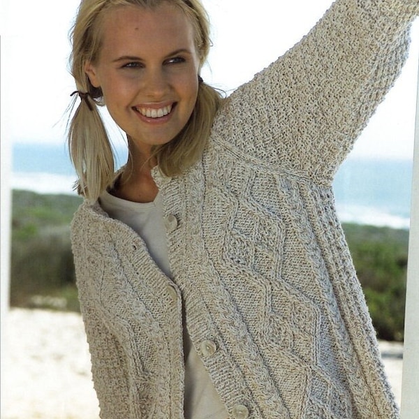 Women Men round and V neck aran Cardigan knitting pattern Ladies cable cardigan pattern Instant download Pdf 6 sizes  Aran 10 ply yarn