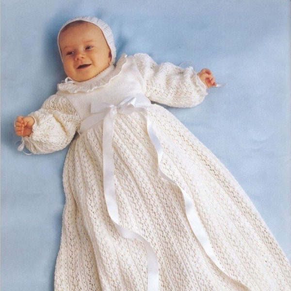 CHRISTENING SET Baby christening gown dress and cap knitting pattern Boy and girl  lacy heirloom baptism dress 3-6 months