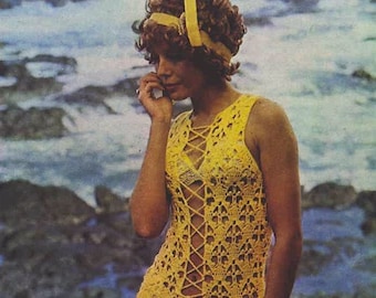 Crochet dress pattern Beachwear Sexy maxi or short dress pattern Crochet lacy dress Vintage crochet pattern INSTANT DOWNLOAD PDF