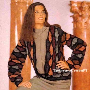 Womens jacket crochet pattern Ladies cardigan crochet pattern S-XL Dk and Worsted yarn Vintage 90s INSTANT Download Pdf