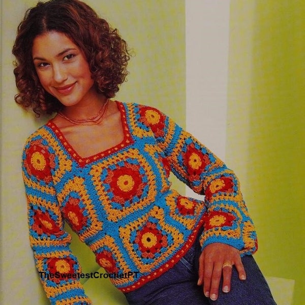 Granny squares sweater crochet pattern Crochet top Granny squares top Retro style Sizes: S-L DK 8 ply yarn Vintage INSTANT DOWNLOAD Pdf