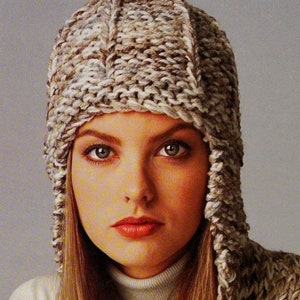 Gorro feminino e cachecol com padrão de tricô Gorro com abas de orelha penteado com fio de 10 camadas DOWWLOAD INSTANTÂNEO PDF