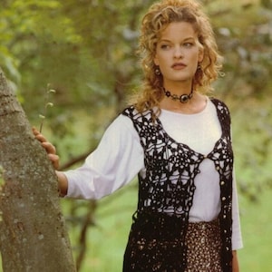 Motifs vest crochet pattern Womens granny squares vest 2 Sizes -adjustable Bust 35-40 inches Vintage 90&#39;s Instant download PDF