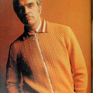 Mens jacket knitting pattern Men cardigan with zipper Easy Retro Vintage 70s INSTANT DOWNLOAD PDF