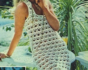 Crochet dress pattern Short or maxi dress pattern Beachwear Crochet long dress Crochet lacy dress Vintage Boho INSTANT DOWNLOAD PDF