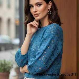 Ladies granny squares crochet sweater pattern Woman lacy motifs top Crochet patterns Bust 81-97cm Fingering 4 ply yarn INSTANT DOWNLOAD Pdf