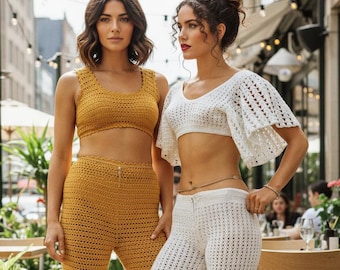 INSTANT DOWNLOAD PDF 2 Crochet top and pants set pattern Women Crochet Top pattern Crochet Trousers suit pattern Vintage crochet patterns