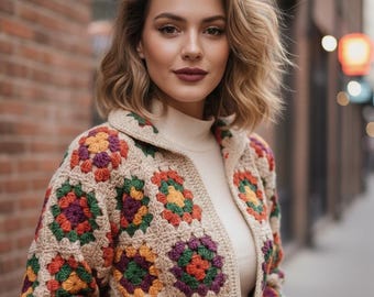 Granny square jacket Crochet pattern PDF Women’s vintage cardigan 3 Sizes Dk 8 ply yarn INSTANT DOWNLOAD Pdf English instructions