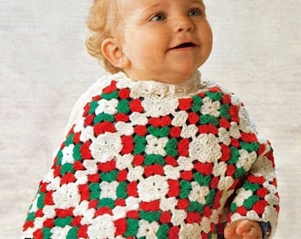 Baby granny square poncho crochet pattern Child crochet poncho Size 3-12 months DK 8 ply yarn INSTANT DOWNLOAD Pdf