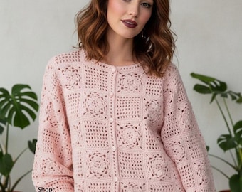 Granny squares jacket crochet pattern Women crochet cardigan Coat crochet pattern Vintage  90s pattern INSTANT DOWNLOAD PDF
