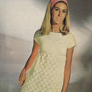 Knitting and crochet dress pattern Womens summer dress Vintage 70&#39;s 2 Sizes 32-38in bust DK 8 ply yarn INSTANT DOWNLOAD Pdf