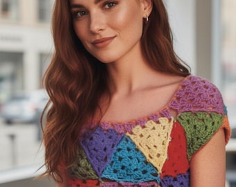 Granny triangle crochet pattern Triangle crochet top pattern Sport yarn 2 Sizes S-M Vintage 70s INSTANT DOWNLOAD PDF