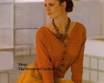 Womens lacy jacket knitting pattern Ladies lace cardigan pattern 3 sizes Bust 76-101cm DK 8 ply yarn Vintage pattern from the 90s