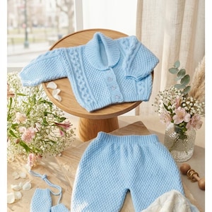 Baby jacket pants and mittens Knitting pattern Pdf 5 sizes Chest: 14-22" Dk 8 ply yarn DIY Baby gift INSTANT DOWNLOAD Digital