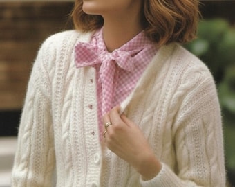Women round neck aran Cardigan sweater knitting pattern Ladies cable cardigan pattern Sizes S-L Instant download Pdf DK 8 ply ply yarn