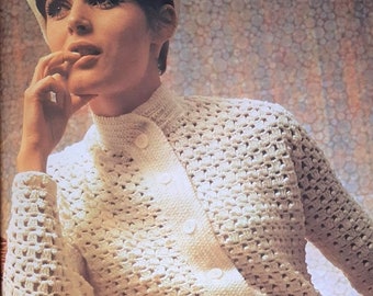 INSTANT DOWNLOAD PDF Woman crochet jacket pattern Crochet nehru collar cardigan pattern Sweater Vintage 6 sizes Fingering yarn