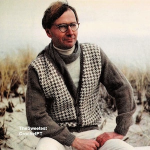 Mens cardigan knitting pattern Man knitting jacket pattern 3 Sizes Chest 41-48 inches Aran 10 ply yarn Vintage 80s INSTANT DOWNLOAD PDF