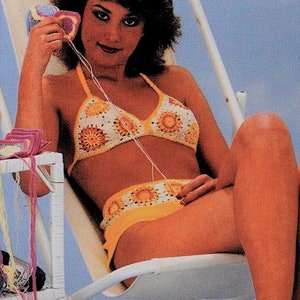 Granny squares bikini crochet pattern Crochet beachwear skirt pattern Granny squares bikini and skirt set Vintage 80&#39;s INSTANT DOWNLOAD