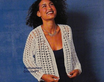 Womens crochet cardigan pattern Lacy top crochet pattern 2 sizes Bust 35.5-44 inches Vintage INSTANT DOWNLOAD PDF