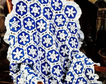 Christmas blanket crochet pattern Blue snowflake afghan Throw Xmas gift Home decor DIY Sport yarn Vintage 90s INSTANT DOWNLOAD pdf