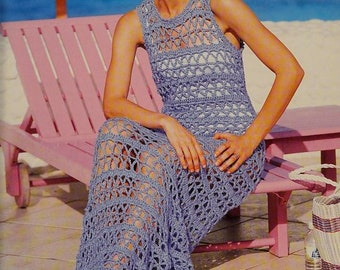 INSTANT DOWNLOAD PDF Mesh Crochet dress pattern Beachwear pattern Crochet long dress pattern Crochet lacy dress Vintage crochet pattern