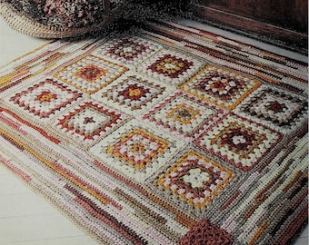 INSTANT DOWNLOAD PDF Granny square rug pattern Granny square mat pattern Crochet pattern Crochet home decor Scrap yarn pattern Vintage