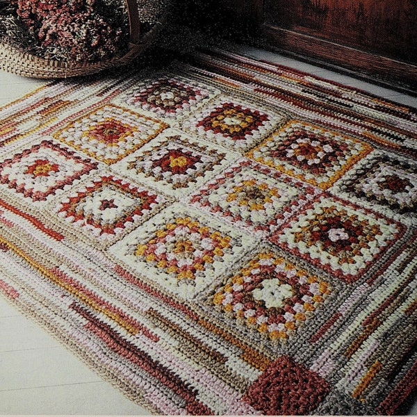 INSTANT DOWNLOAD PDF Granny square rug pattern Granny square mat pattern Crochet pattern Crochet home decor Scrap yarn pattern Vintage