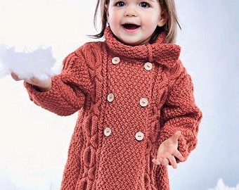 INSTANT DOWNLOAD PDF Baby girl cable coat knitting pattern Cardigan Jacket Matinee Baby Toddler knitting pattern 6, 12, 18 and 24 months